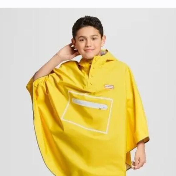 Hunter Packable Rain Jacket Hooded Poncho Yellow Kids Womens Unisex NEW - Picture 4 of 16